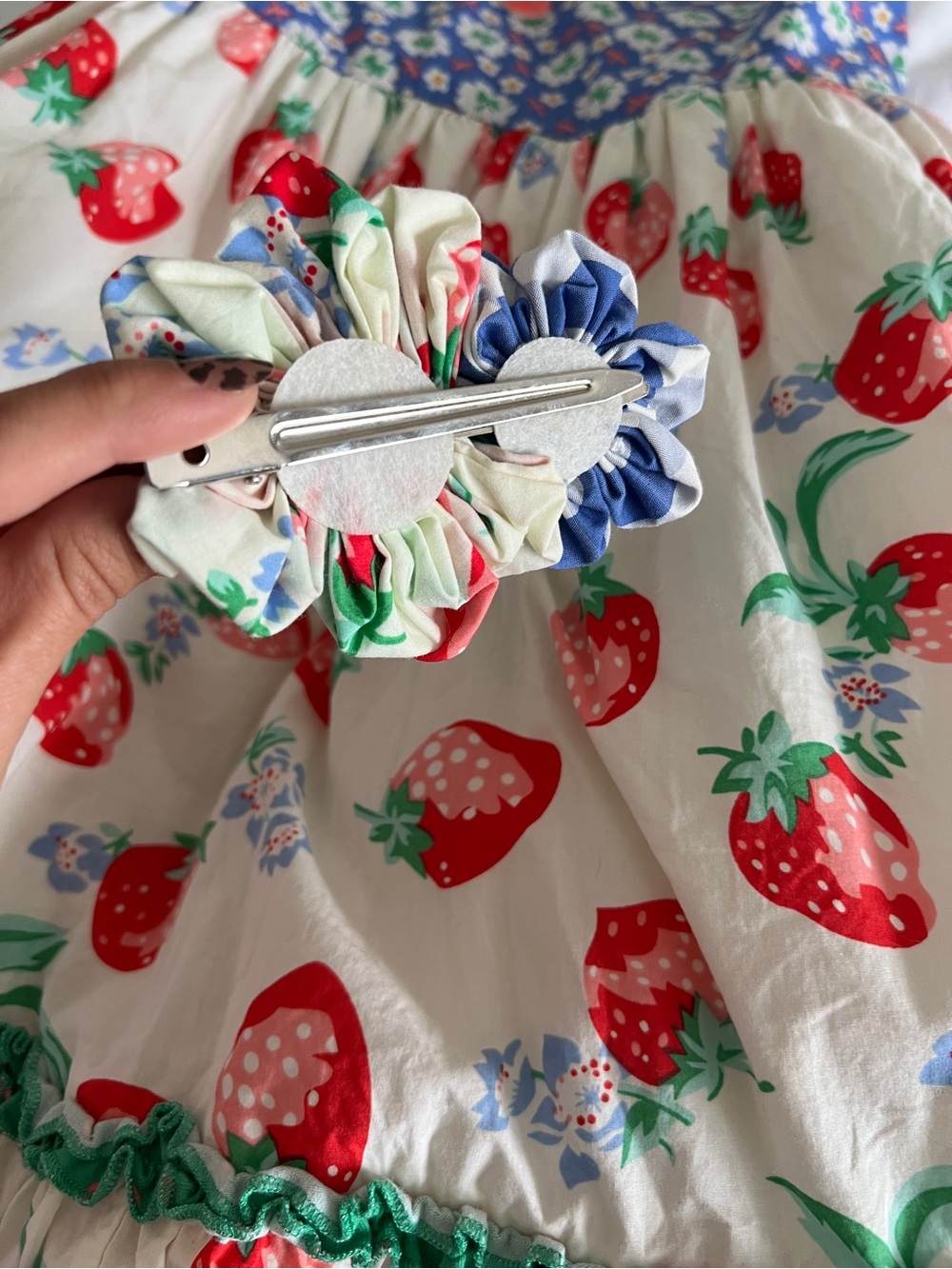 Matilda Jane Blue & Cream Strawberry Print Ruffle Sundress| Matching Hair Bow - Picture 8 of 8